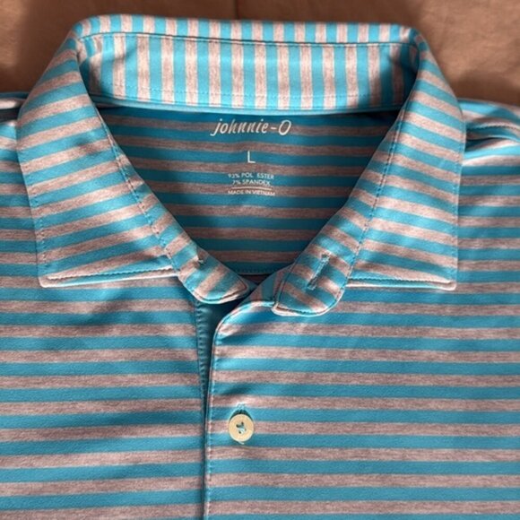 Johnnie-O Large Gray Blue Striped Polo Golf Shirt - Picture 3 of 6